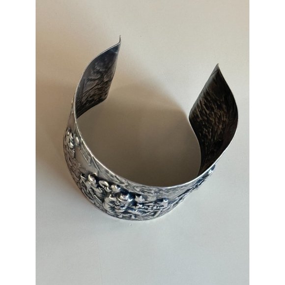 Vintage Denmark Repousse Story Scene Hans Jensen Silverplate Wide Cuff Bracelet - Picture 9 of 9